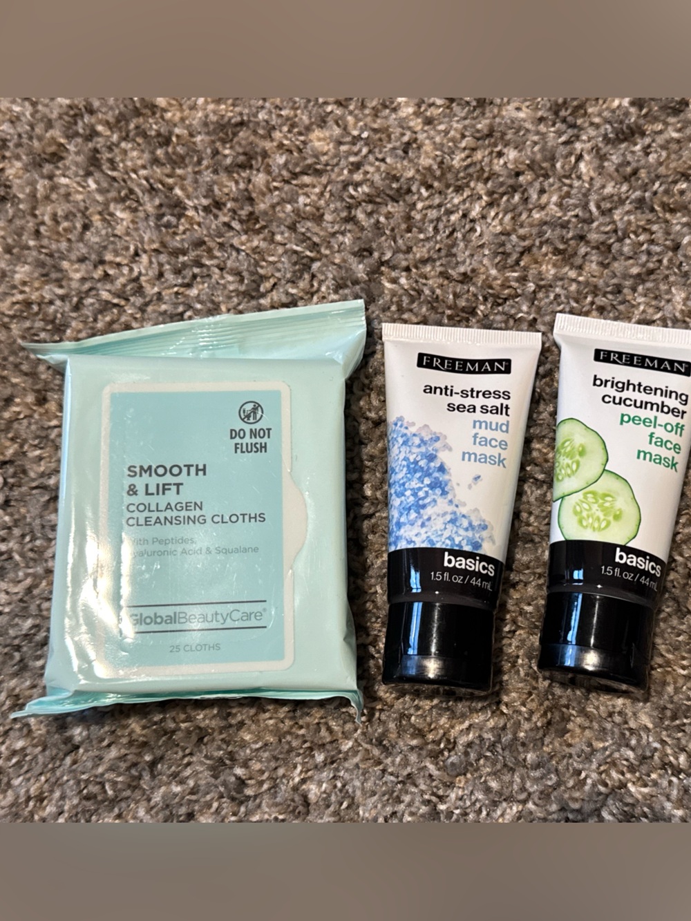 Freeman Basics Face Mask Duo + Glowing Cleansing Cloths - Blue, Green, Pink